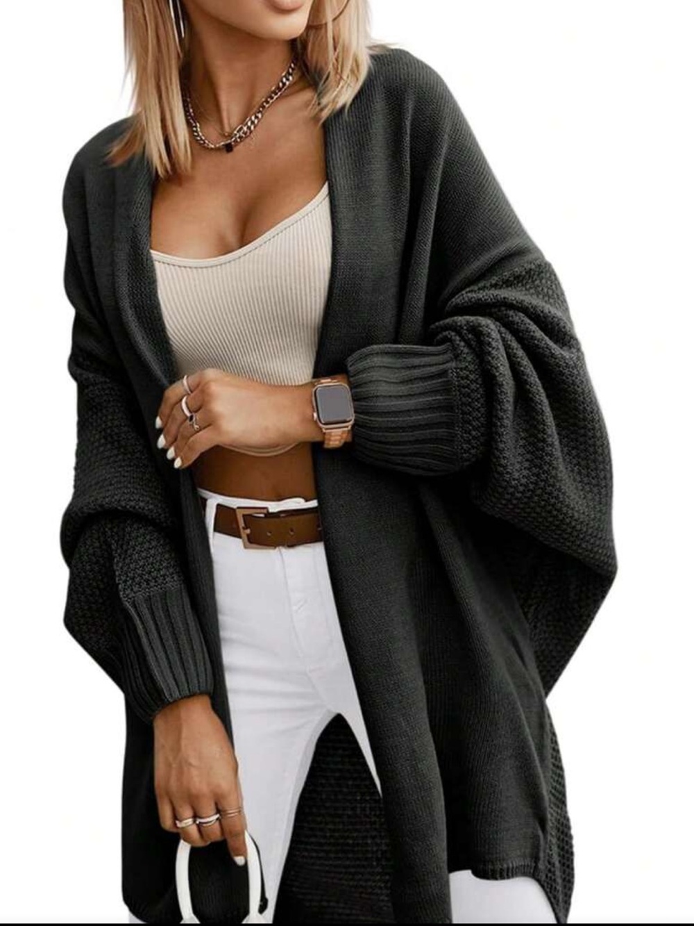 Black Open-Front Cozy Knit Women's Cardigan